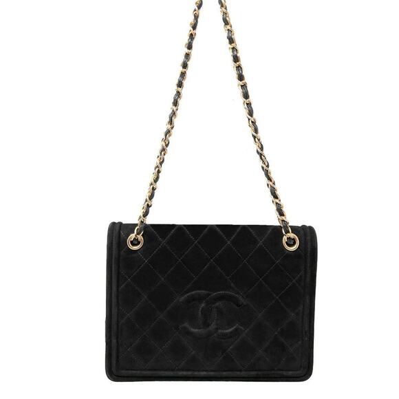 Chanel Vintage Black Quilted Suede Flap Shoulder Bag with Chain Strap – 1990s - Picture 2 of 13